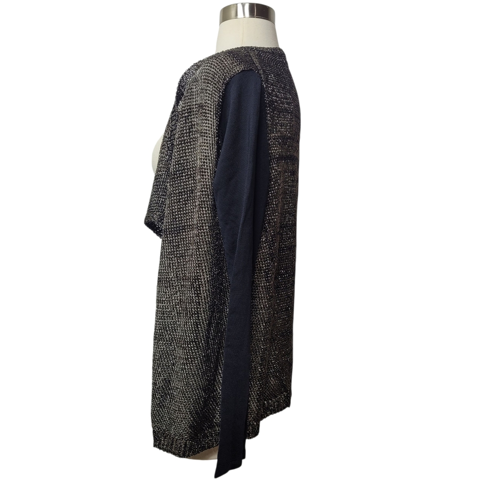 Elie Tahari Women's Zareen Yarn Chic Black Gold Drape Front Cardigan Small - Picture 6 of 11